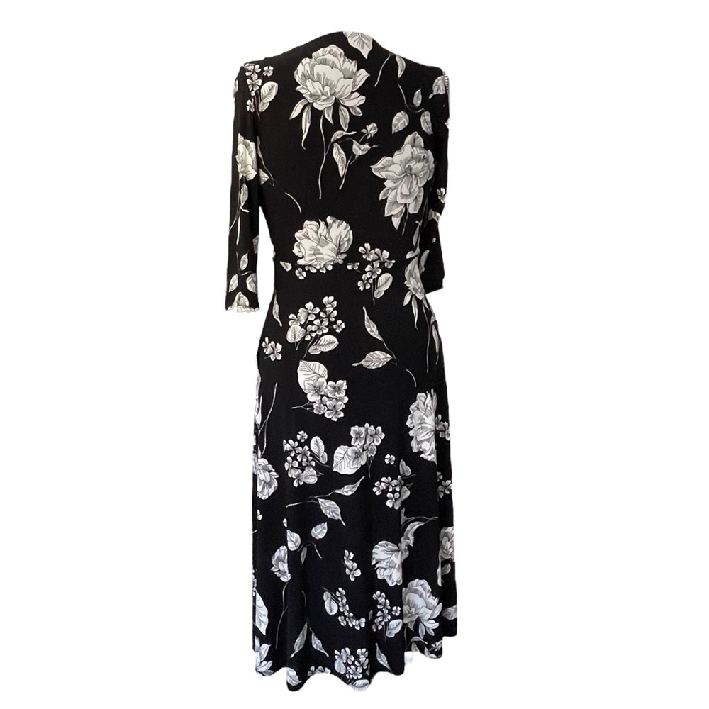 Lauren Ralph Lauren Floral-Print Midi Surplice Dress Black and White Sz: 4 NWT - Picture 5 of 15